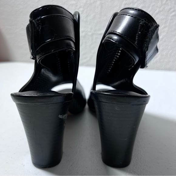 Merona Black Faux Leather Netted Peep Toe Block Heels Size 7.5 - Picture 6 of 11